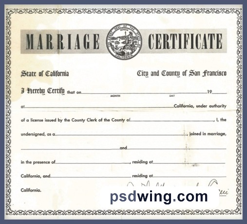 USA Marriage Registry of California Marriage Certificate
